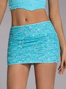 Forever 21 Women's Sparkly Solid Color Bodycon Skirt For Summer - Blue - View 6