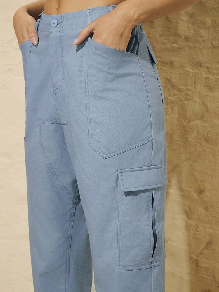 Women's Summer Solid Color Cargo Casual Tapered Trousers With Pockets