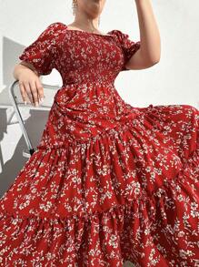 Mulvari Women's Plus Size Simple Daily Ditsy Floral Short Sleeve Dress Women Outfit, For Summer - Multicolor - View 1