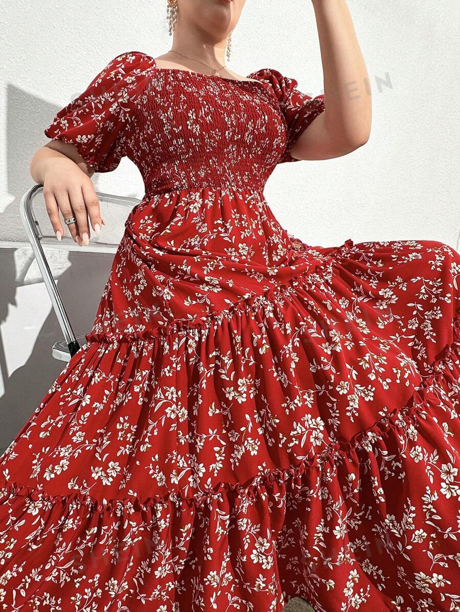 Mulvari Vestido de manga corta con estampado floral Ditsy simple para mujer de talla grande, para el verano - Multicolor - Ver 1