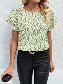 SHEIN Clasi Camiseta casual de verano para mujer con cuello redondo y bordes con volantes - Multicolor - Ver 1