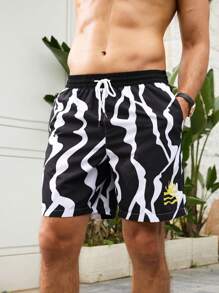 Surfspeed Men's Fashion Casual Casual Black And White Colorblock Beach Shorts - Black - View 5