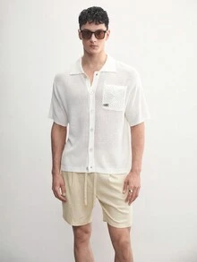 GENTILAND Áo thun dệt kim co giãn cổ polo màu trơn dành cho nam, mùa hè, dáng ôm vừa vặn - trắng - Xem 8