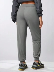 SHEIN Sports Ladies' Solid Color Simple Daily Sports Pants - Grey - View 6