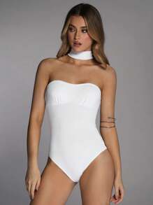 Forever 21 Women's Summer Fashion Solid Color Halter Bodysuit - White - View 6