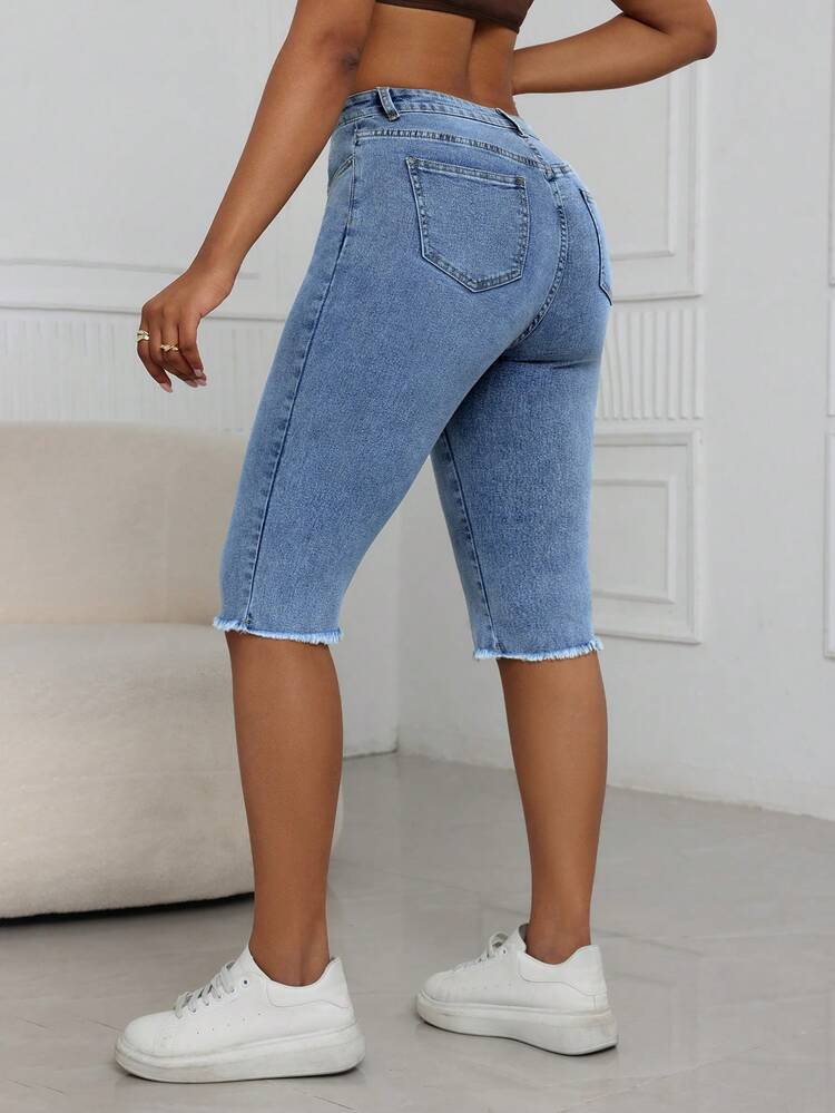 Women's Summer Casual Asymmetrical High-Waisted Slim Fit Denim Bermuda Shorts