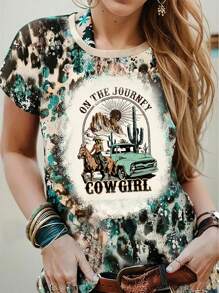 SHEIN LUNE Women's Western Cowgirl T-Shirt, Suitable For Summer - Multicolor - View 3