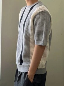 DAZY Men's Summer Contrast Color Knit Sweater - Multicolor - View 5