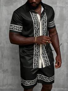 Manfinity AFTRDRK Men's Stylish Printed Short Sleeve Shirt And Shorts Set - Multicolor - View 4