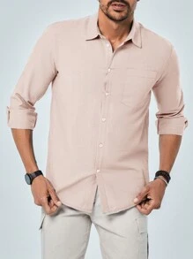 RueChic Men Solid Pocket Patched Shirt - Camel - View 2