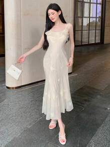 DAZY Ladies' Solid Color Simple Daily Summer Dress With Pleat Design, Birthday Prom Dress,Ruffle Elegant Women Dresses Maxi Dress - White - View 3