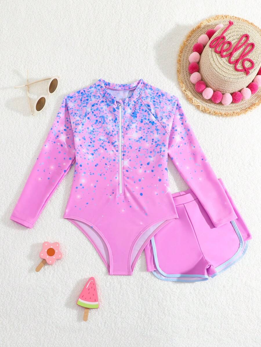 SHEIN 年輕女孩度假泳裝，適合海灘和泳池 - 彩色 - 查看 1