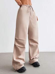 Streetz SHEIN Sport Pantalon ample décontracté à cordon de serrage de couleur unie pour tenue d'aéroport avec jambe droite