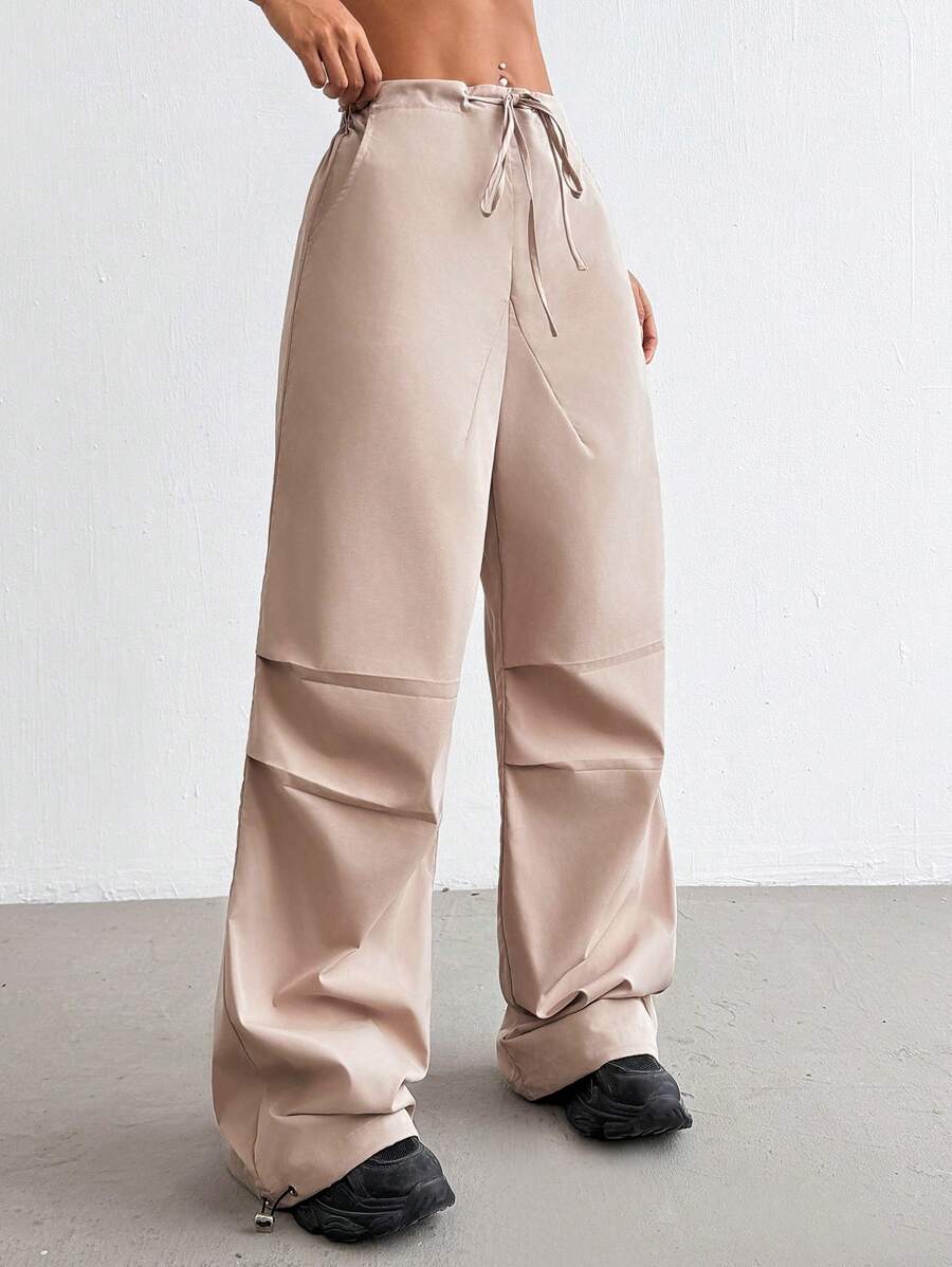 Streetz SHEIN Sport Pantalon ample décontracté à cordon de serrage de couleur unie pour tenue d'aéroport avec jambe droite