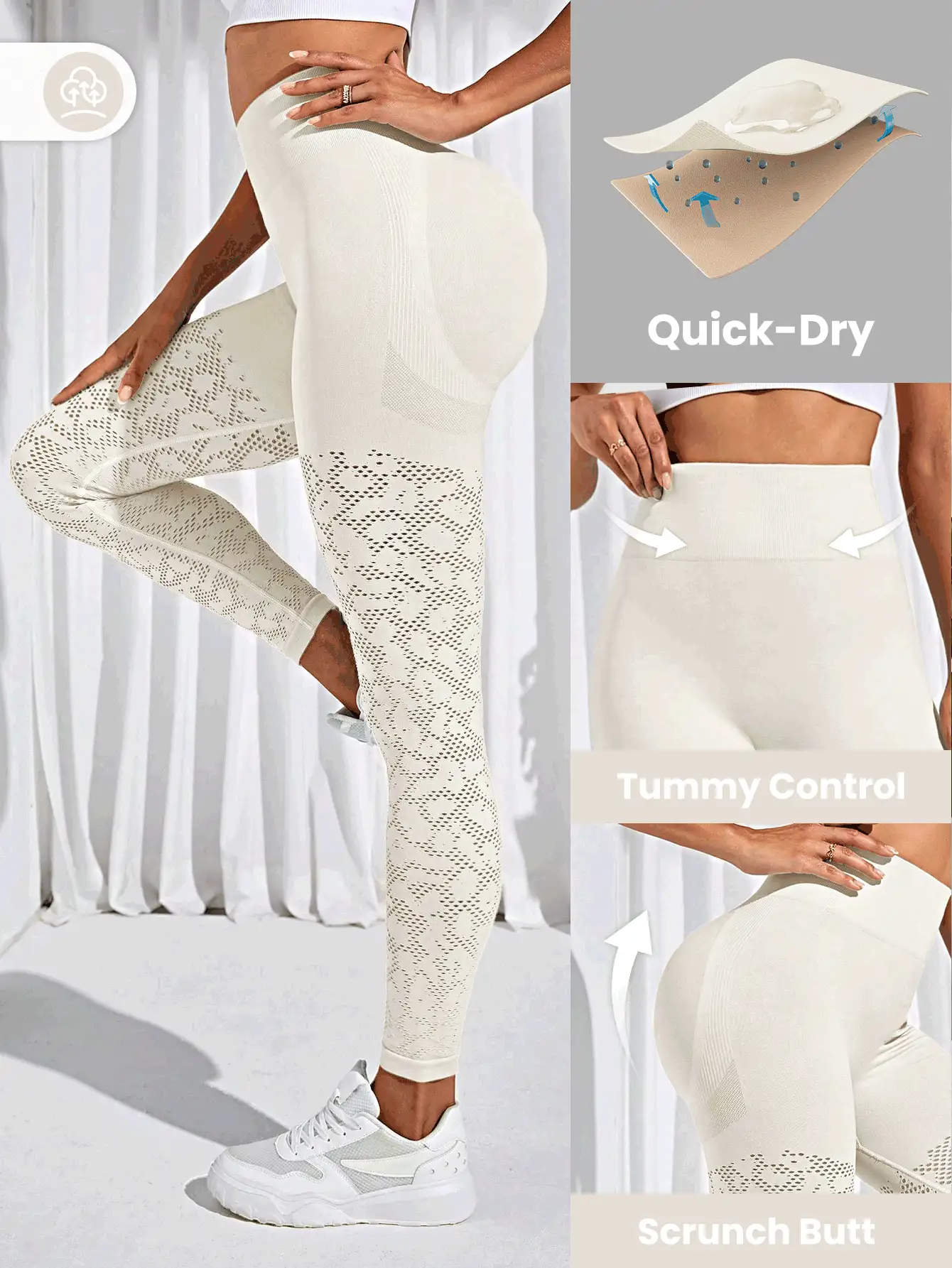 Easithlete Solid Cut Out Detail Wideband Waist Sports Leggings