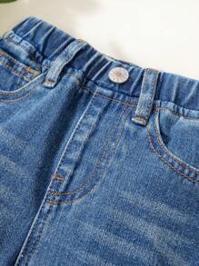 Baby Girl New Casual Fashion Retro Washed Denim Shorts - Dark Wash - View 4