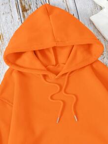INAWLY Solid Kangaroo Pocket Drawstring Thermal Lined Hoodie,Long Sleeve Tops - Orange - View 3