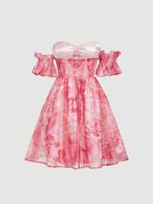 SHEIN MOD Váy dạ hội quây bằng vải tuyn màu hồng có dây buộc có thể tháo rời - Nhiều màu - Xem 4