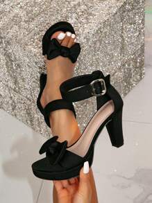Women's High Heel Water Platform Sandals, Cute Bow Tie Ankle Strap Thick Heel Thick Sole Sandals, Comfortable Fashion Vacation And Party Shoes Valentines