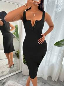 BamGleam 女士纯色简约日常吊带连衣裙长款女装女装黑色连衣裙 - 黑色 - 查看 7