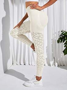 Easithlete Solid Cut Out Detail Wideband Waist Sports Leggings