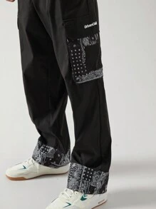 Manfinity VCAY Pantalon long tissé décontracté à patchwork pour homme - Noir et Blanc - Voir 6