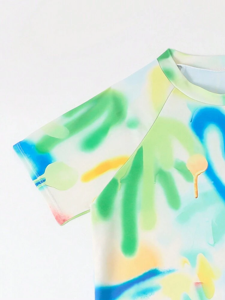 Tween Boys' Colorful Ink Printed Short Sleeve Shirt And Shorts Set