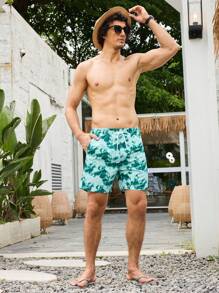 Surfspeed Men's Tie-Dye Print Drawstring Waist Beach Shorts (Random Cut Print) - Multicolor - View 6