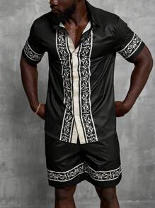 Manfinity AFTRDRK Men's Stylish Printed Short Sleeve Shirt And Shorts Set - Multicolor - View 6