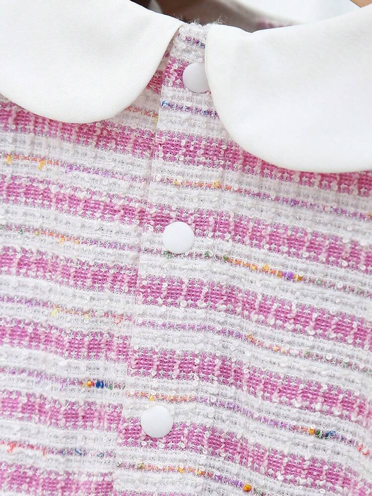 Baby Girl Striped Ruffle Trim Peter Pan Collar Dress With Hat, Cute
