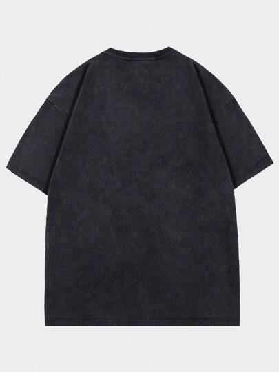 Street Life Camiseta de manga corta de hombre con estampado de retrato, floral lavado de nieve, de estilo vintage de calle alta para verano