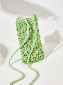 SHEIN VCAY Women's Solid Color Woven Crossbody Bag - Green - View 4