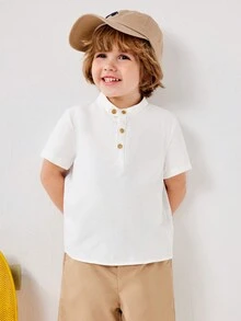 SHEIN Young Boys' Casual Academy Style Button-Down Shirt - White - View 6