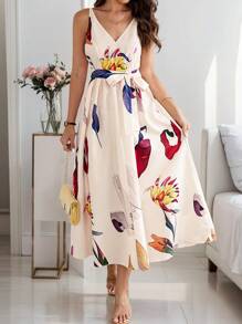 Breezaya Random Plant Print Women's Vacation Halter Dress - Multicolor - View 4