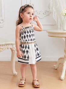 SHEIN 2pcs Baby Girl Floral Printed Tank Top And Skirt Set, Summer - Multicolor - View 6