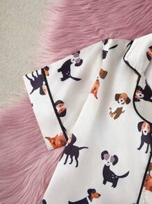 Tween Girl Lightweight Dog Print Short Sleeve T-Shirt And Shorts 2-Piece Set, Spring/Summer - Apricot - View 5