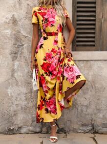 SHEIN Clasi Women's Yellow Printed Dress For Summer - Multicolor - View 3