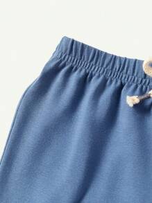 Cozy Pixies Baby Boy 3pcs/Set Plant & Floral Pattern Collared Short Sleeve Shirt, Letter Print Casual T-Shirt And Shorts Set - Dusty Blue - View 14