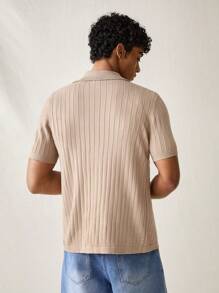 Manfinity VCAY Men's Summer Solid Color Short Sleeve Single-Breasted Casual Knit Top - Khaki - View 2