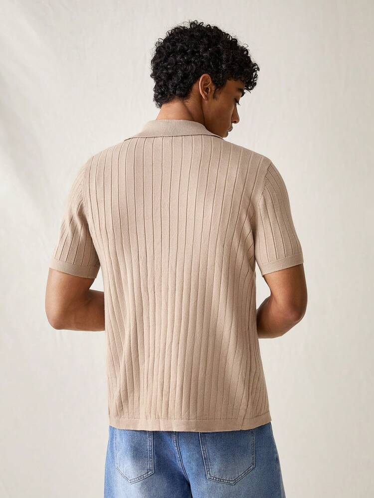 Men's Summer Solid Color Short Sleeve Single-Breasted Casual Knit Top