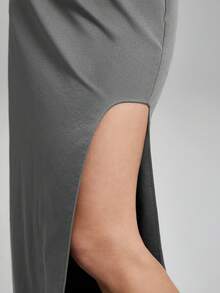 BizChic 女款純色不對稱下擺半身裙 - 深灰色 - 查看 10