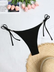 SHEIN Swim SXY 女式夏季海灘純色游泳裝下著 - 黑色 - 查看 5