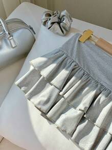 Comfortcana Women's Solid Color Simple Daily Mini Skirt - Grey - View 4