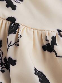 SHEIN MOD 布里奇頓風格黑色與杏色印花細肩帶連身裙，V領緊身腰帶和褶皺設計，派對連衣裙，布里奇頓風格，舒適連衣裙，牛奶娃娃裝 - 杏色 - 查看 4