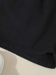 SHEIN Teen Girls' Butterfly Printed Paper Bag Waist Summer Casual Denim Shorts