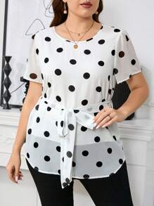 SHEIN Clasi Camisa diaria sencilla con estampado de lunares para mujeres de talla grande