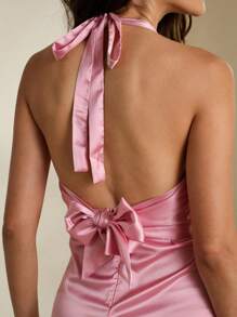 Femmeiva Women's Plain Sleeveless Halter Daily Dress - Pink - View 2