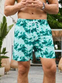 Surfspeed Men's Tie-Dye Print Drawstring Waist Beach Shorts (Random Cut Print) - Multicolor - View 3