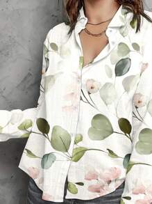 Spring And Autumn New European And American Casual Casual Long Sleeve Flower Print Shirt