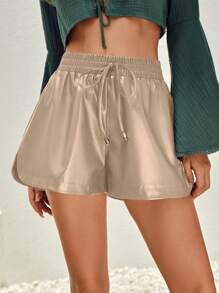 Bohemela Ladies' Solid Color Minimalist Music Festival Casual Shorts - Apricot - View 1